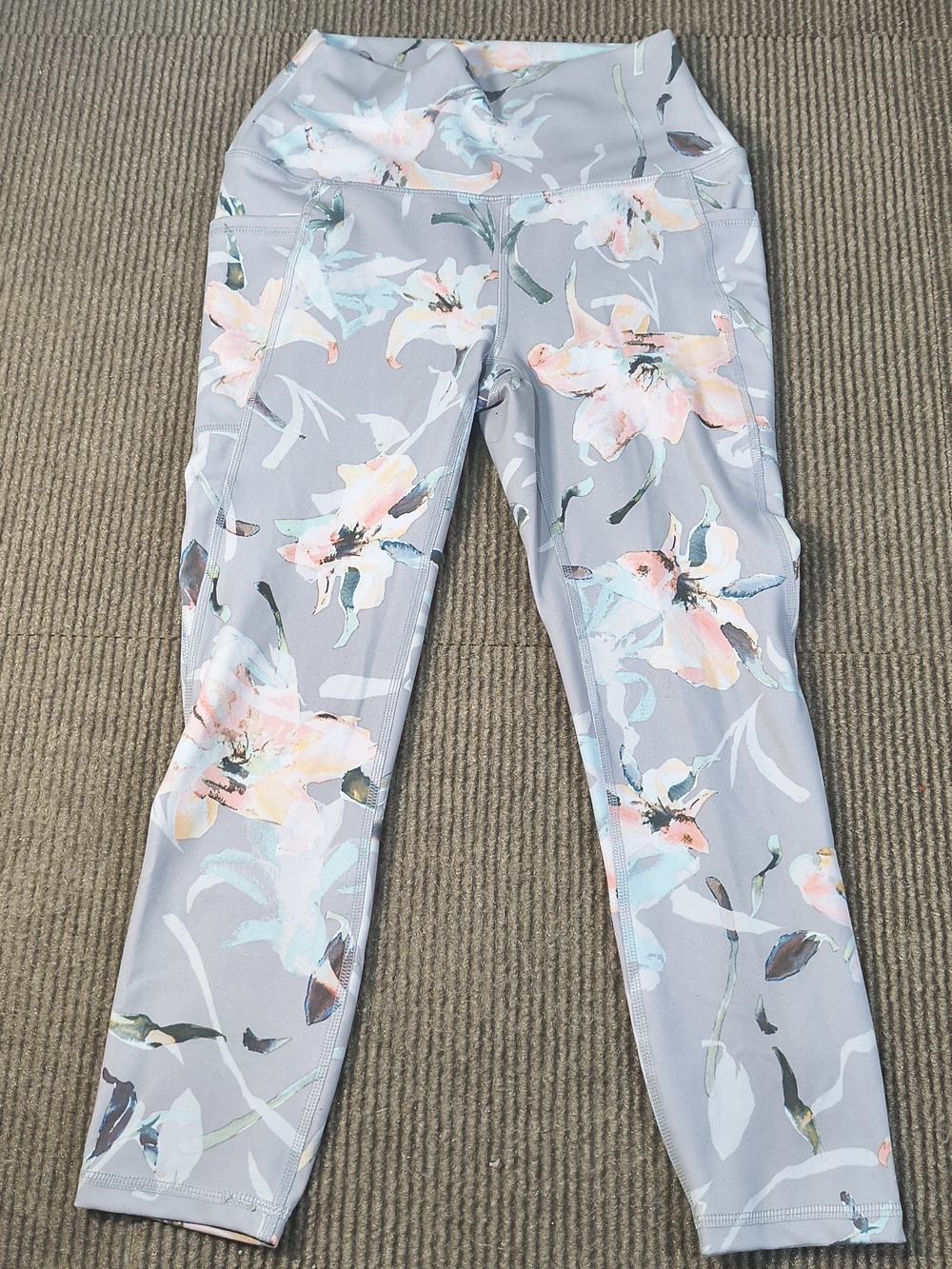 RBX Gray Floral High-Rise Leggings with Pastel Accents